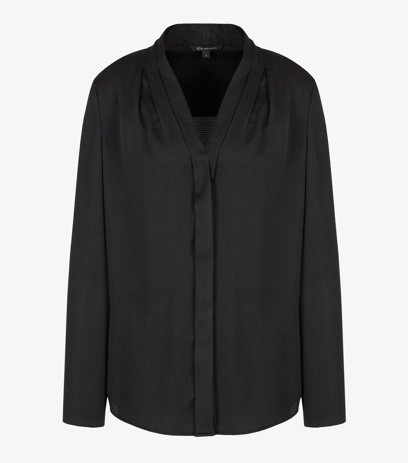 Textured Satin Long Sleeve Shirt Black
