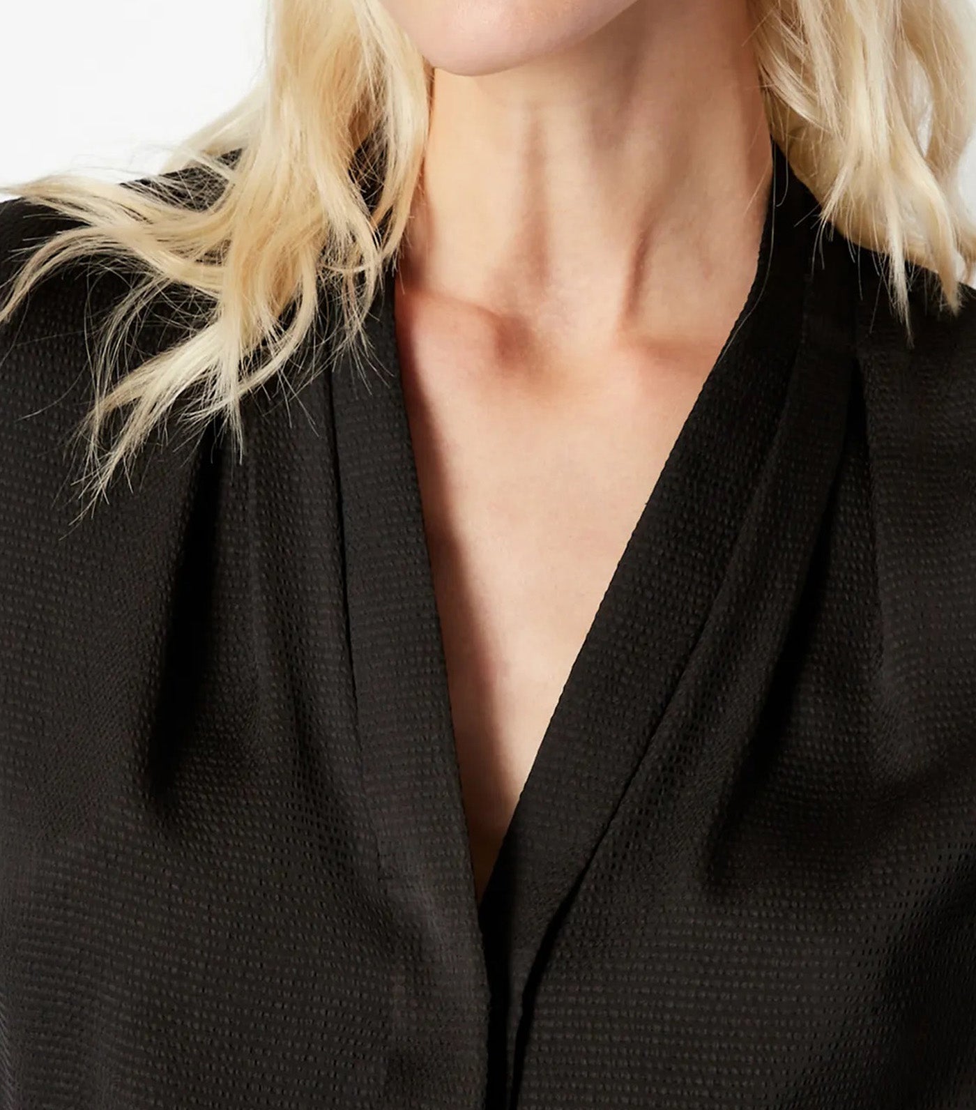 Textured Satin Long Sleeve Shirt Black
