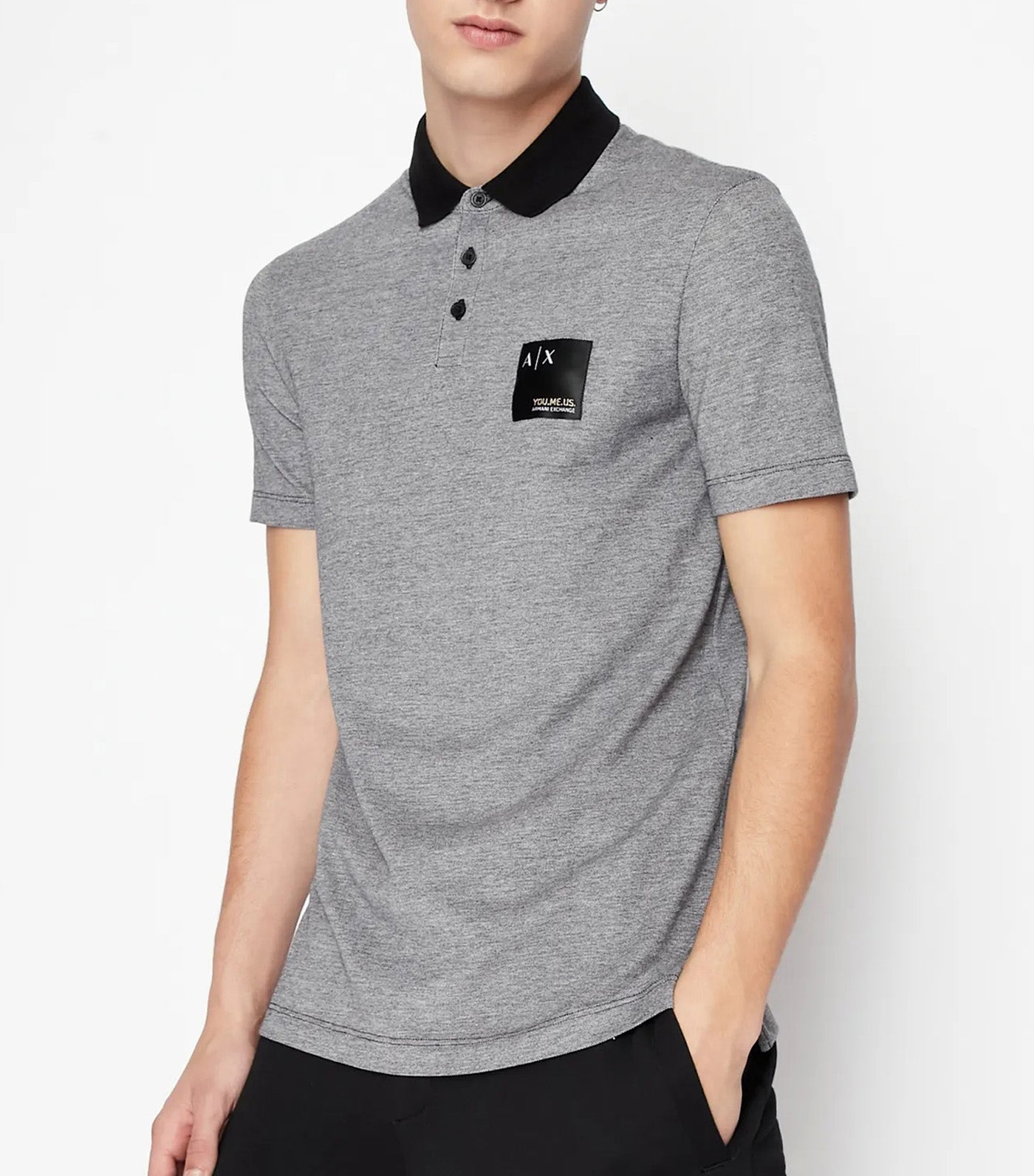 Pima Cotton Polo Shirt with Jacquard Logo Label Black White