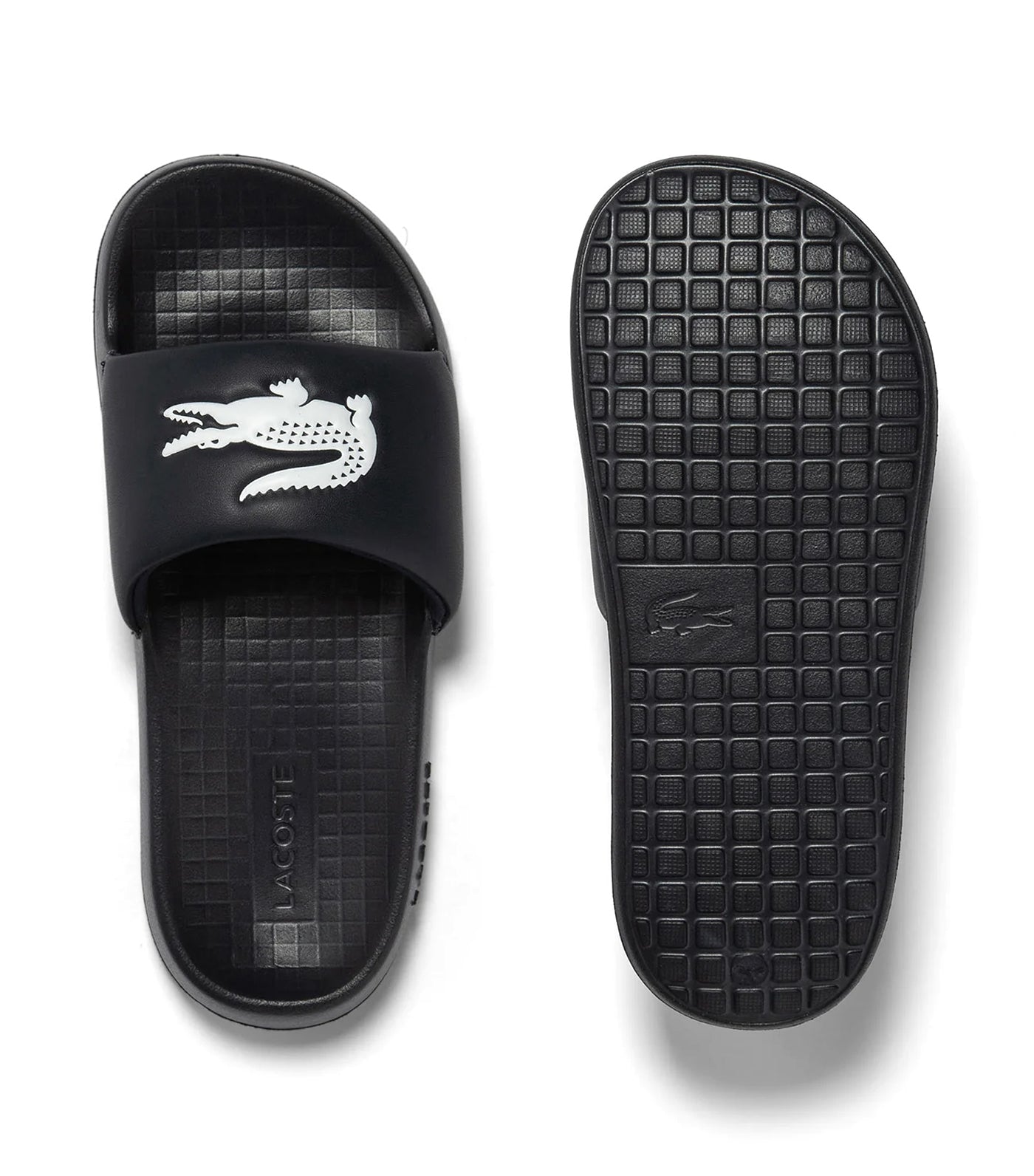 Lacoste Men s Croco 1.0 Synthetic Slides Black White