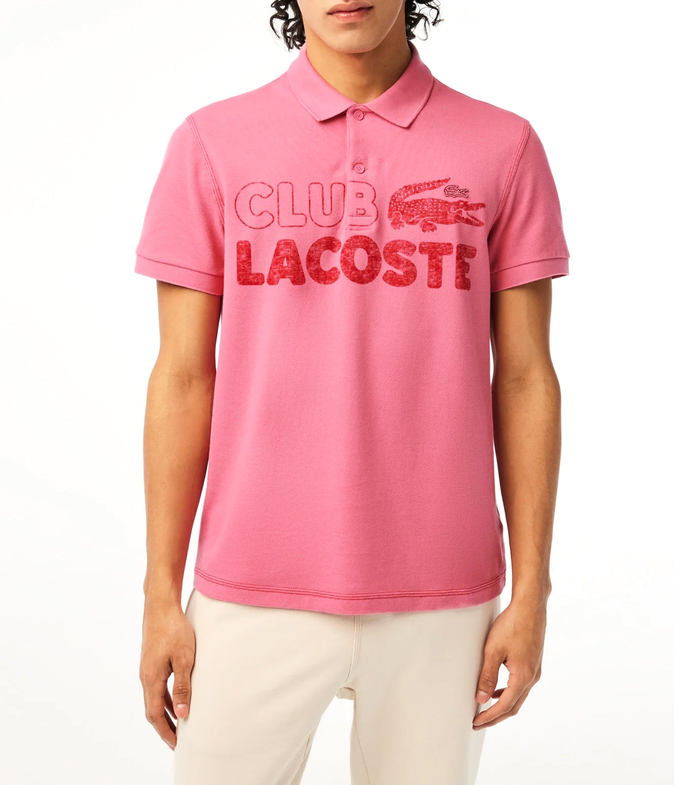 Men’s Organic Cotton Printed Polo Shirt Reseda Pink