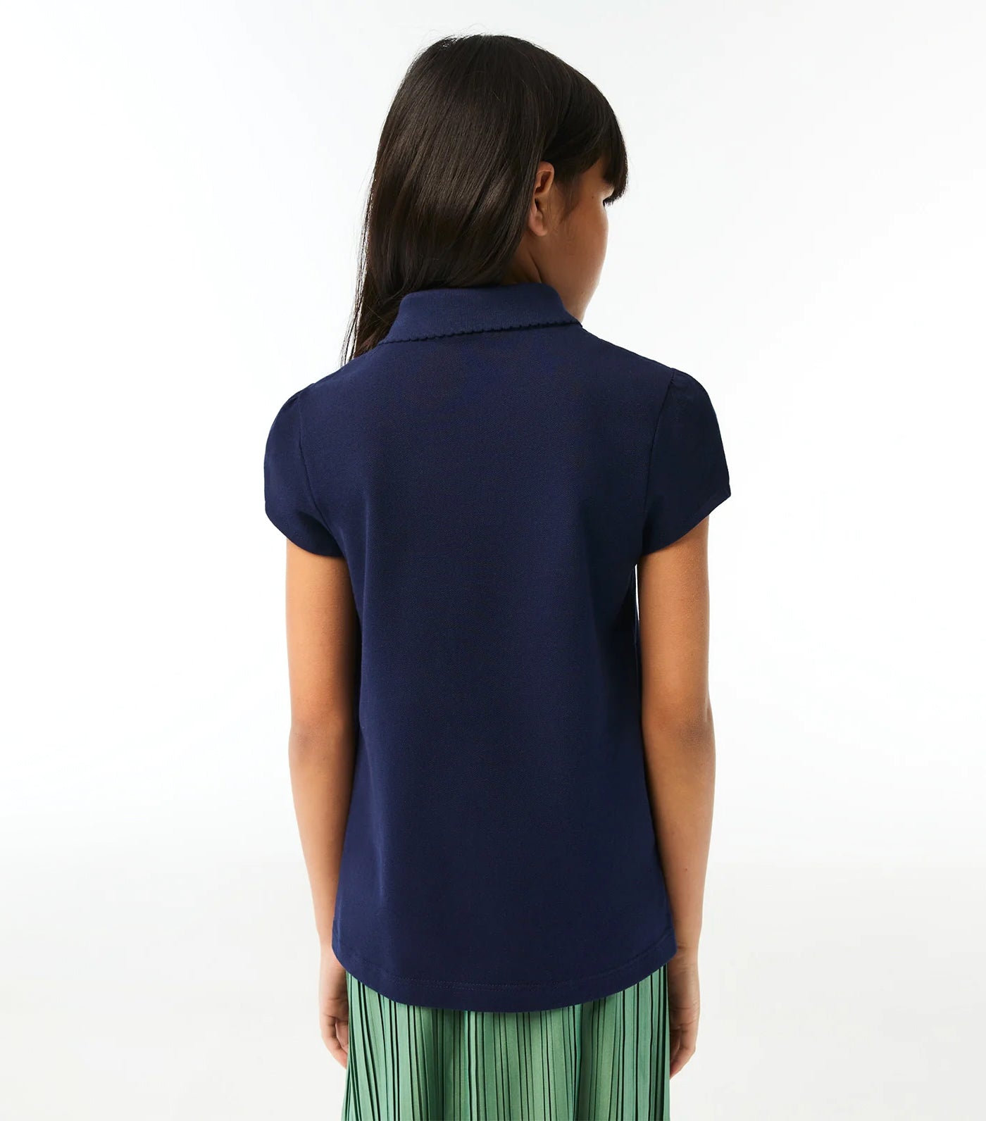 Girls' Scalloped Collar Mini Piqué Polo Shirt Navy Blue