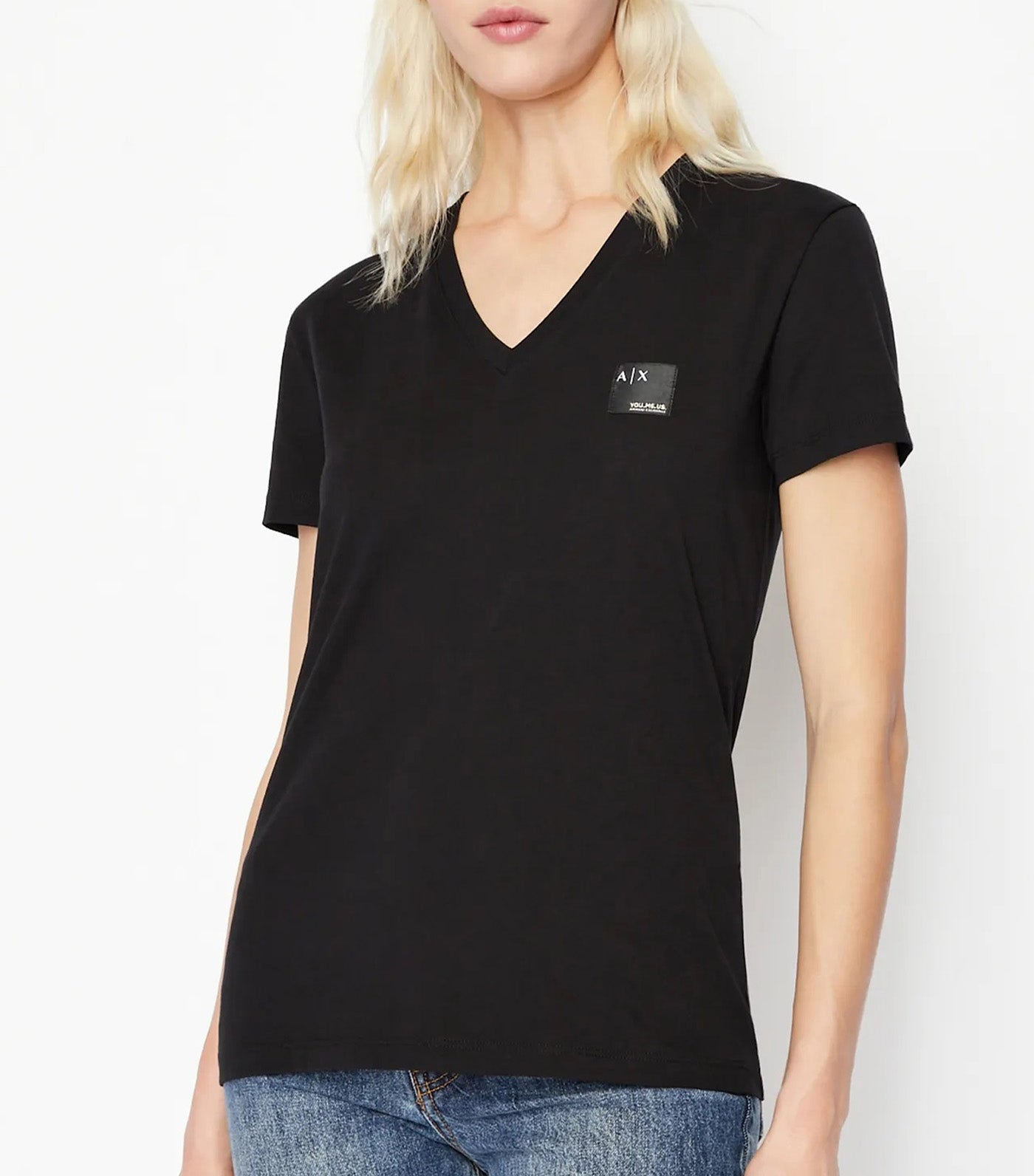 V-neck Cotton Regular Fit T-Shirt Black