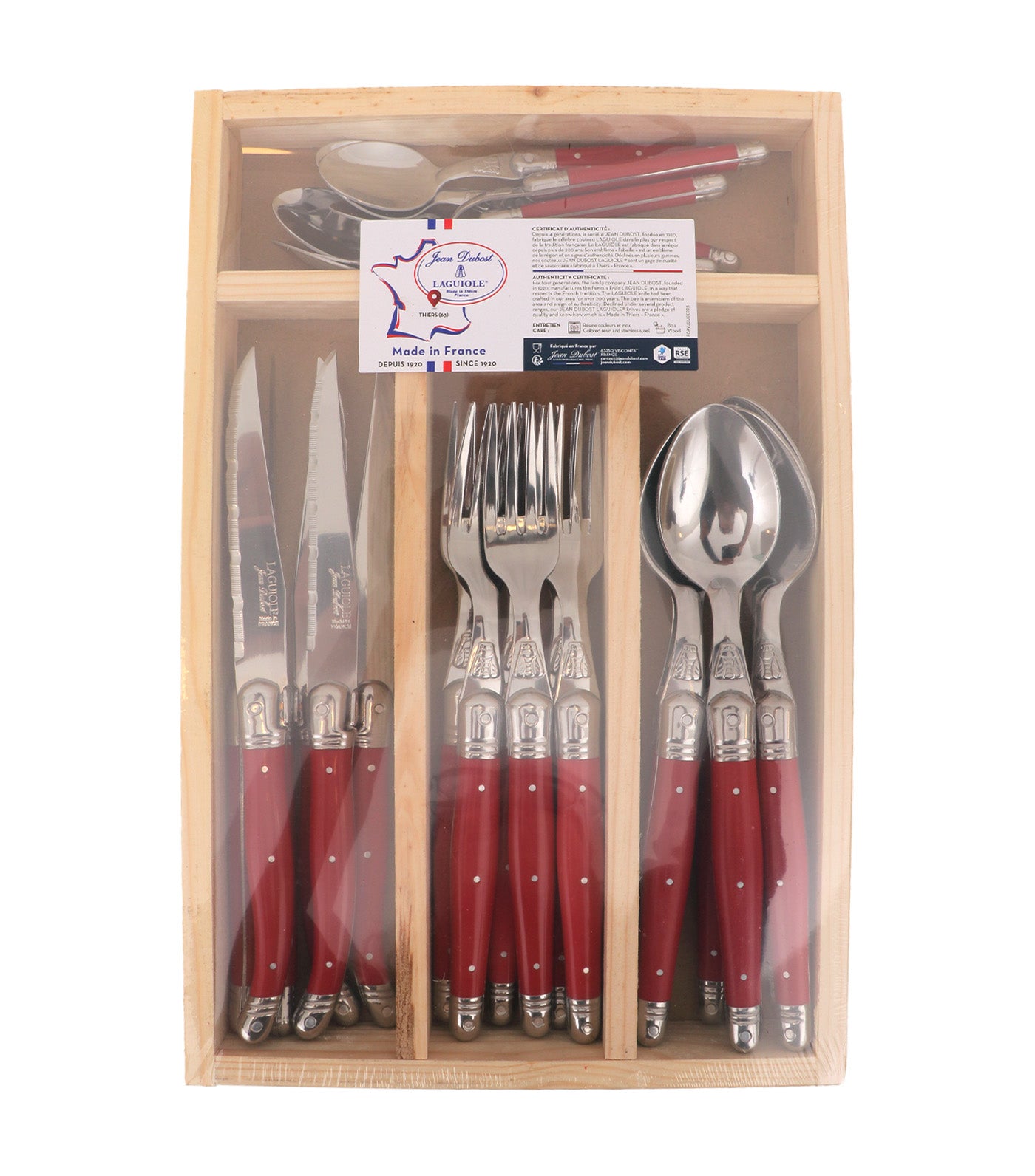 24-Piece Laguiole Flatware Set With ABS Handle And Natural Wood Tray