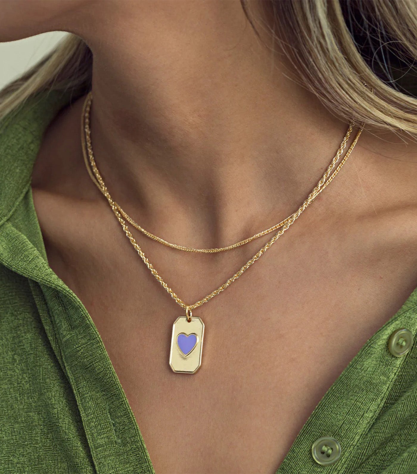 Enamel Heart Plate Necklace