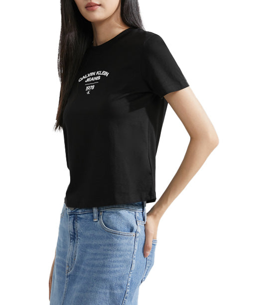 Calvin Klein Varsity Logo Baby Tee Black | T-Shirts