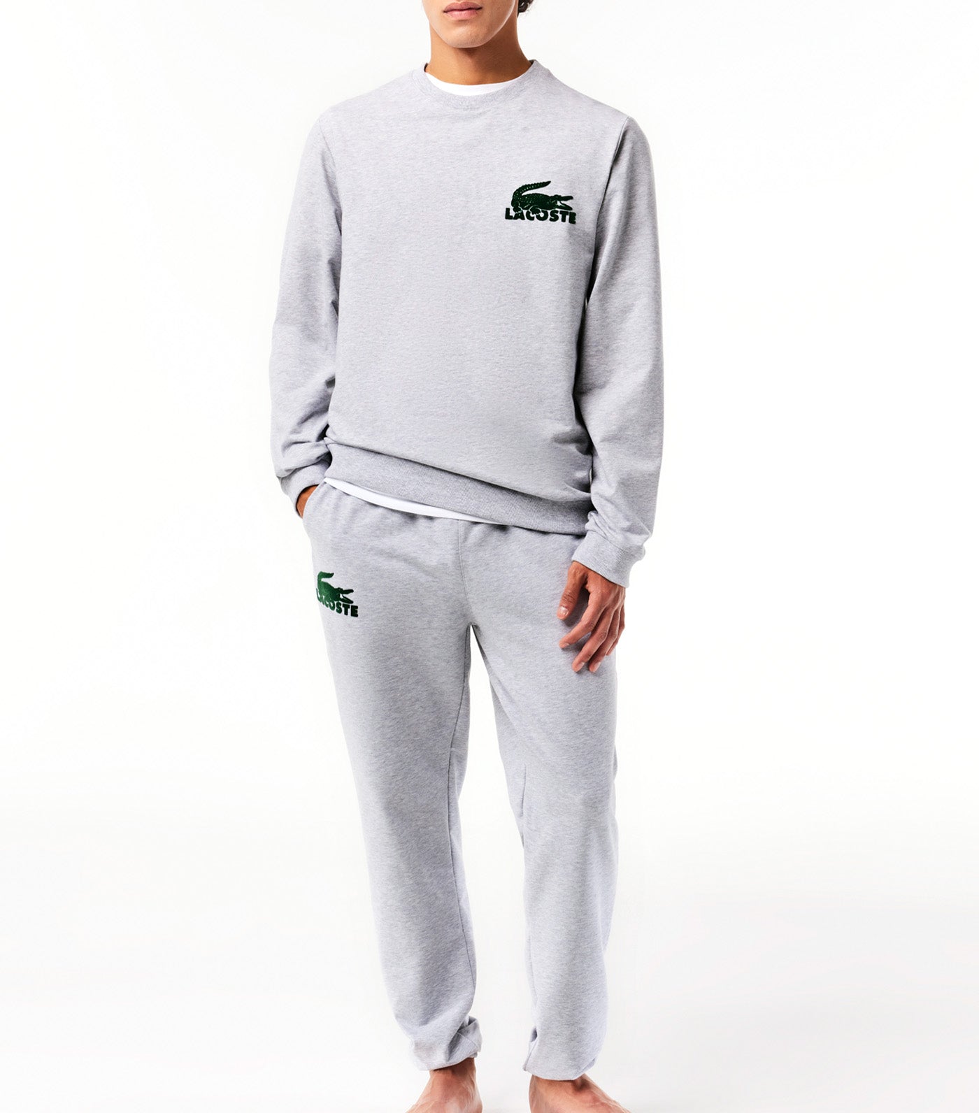 Men's Cotton Fleece Indoor Sweatshirt Silver Chine/Green