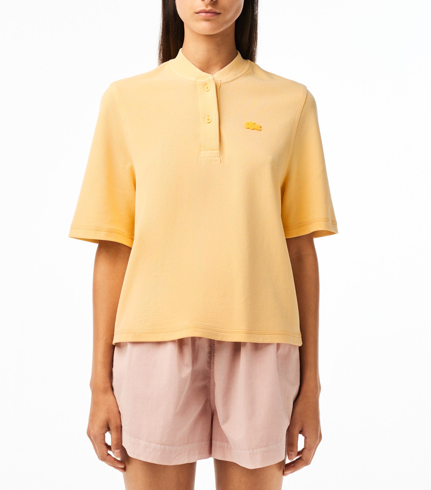 Women’s Tunisian Neck Organic Cotton Piqué Polo Shirt Eco Yellow