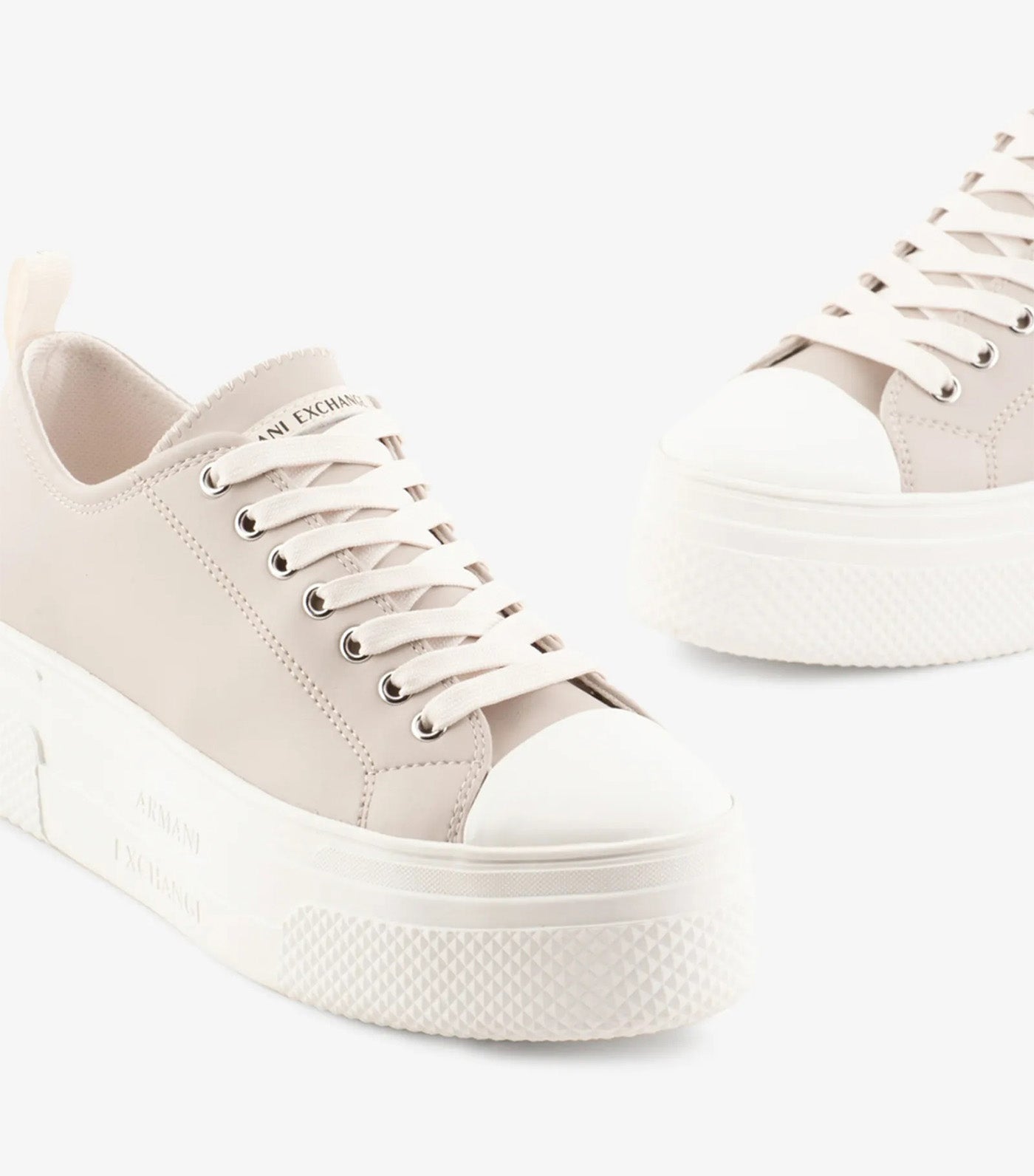 Armani Exchange Action Leather Platform Sneakers Beige