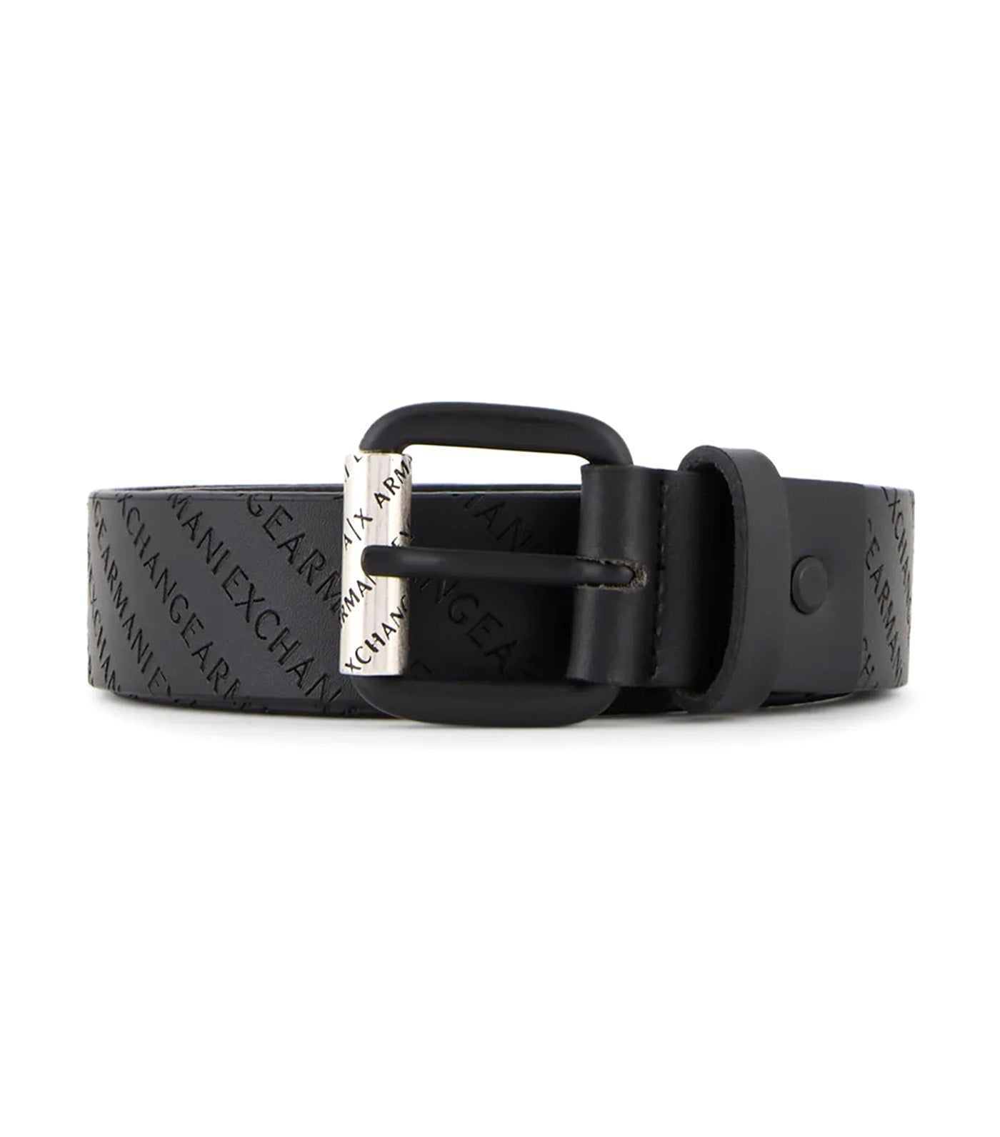 Armani Exchange Embossed Logo Lettering Buffalo Leather Belt Nero