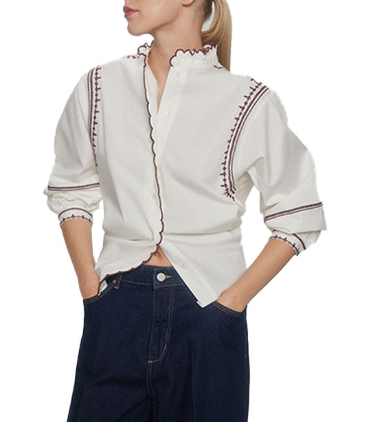 Long Sleeves Embroidered Blouse White