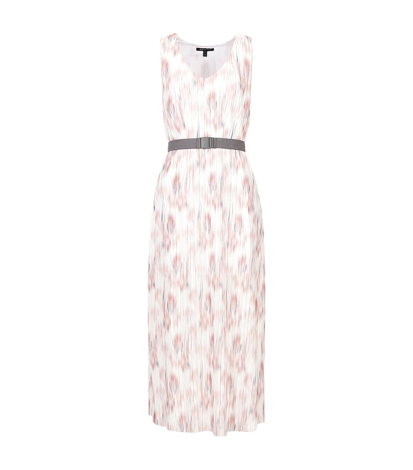 Armani Exchange Printed Pleated Poly Sleeveless Belted Midi Dress