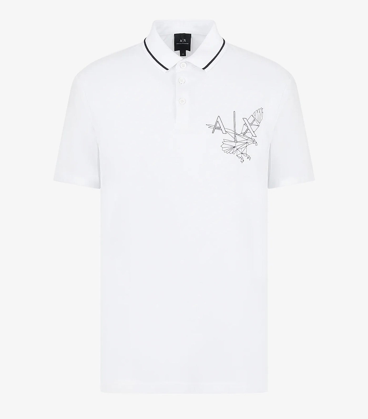Organic Stretch Cotton Pique Eagle Print Polo Shirt White