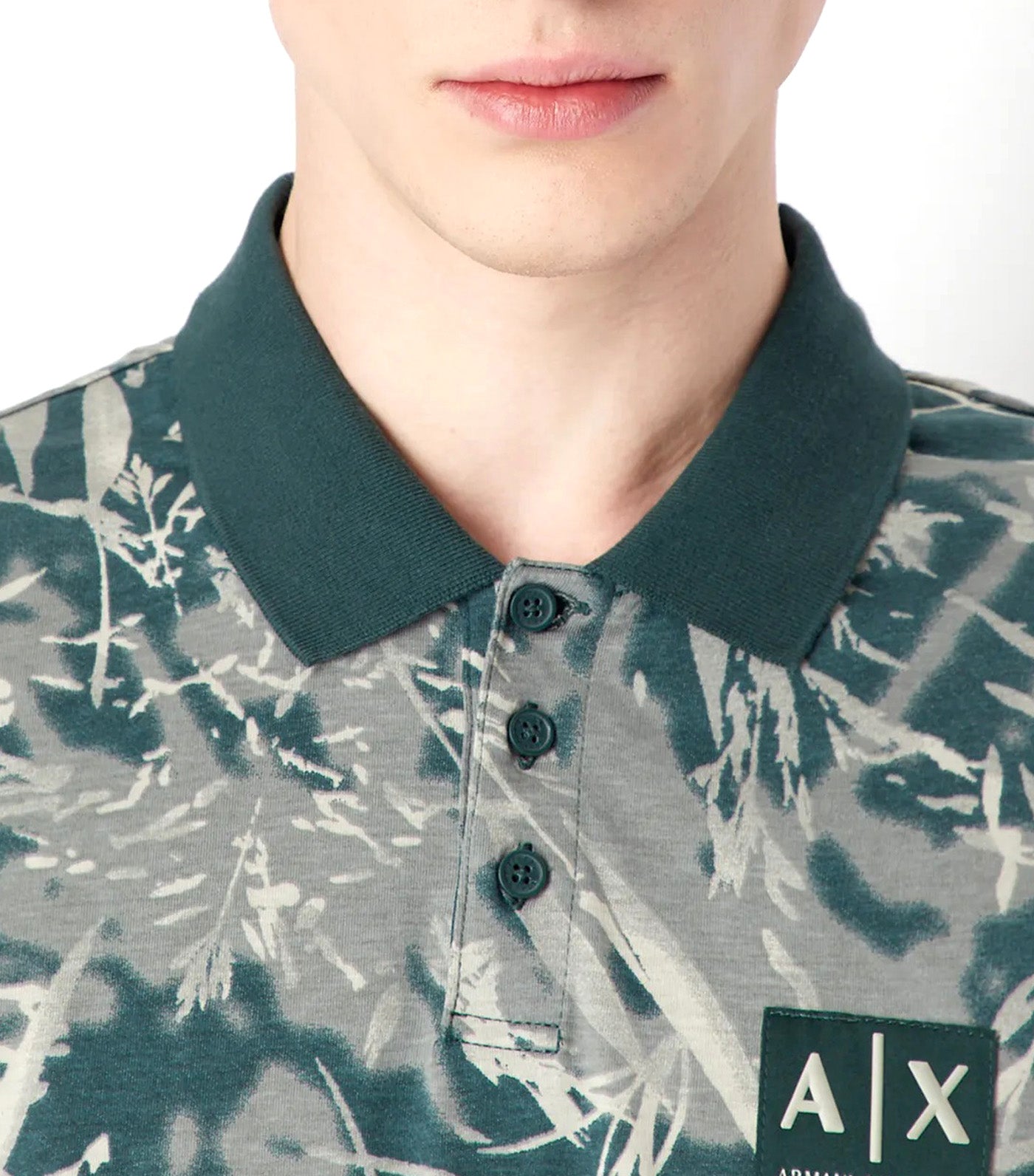 Armani Exchange Organic Jersey Cotton Field Print Polo Shirt Green