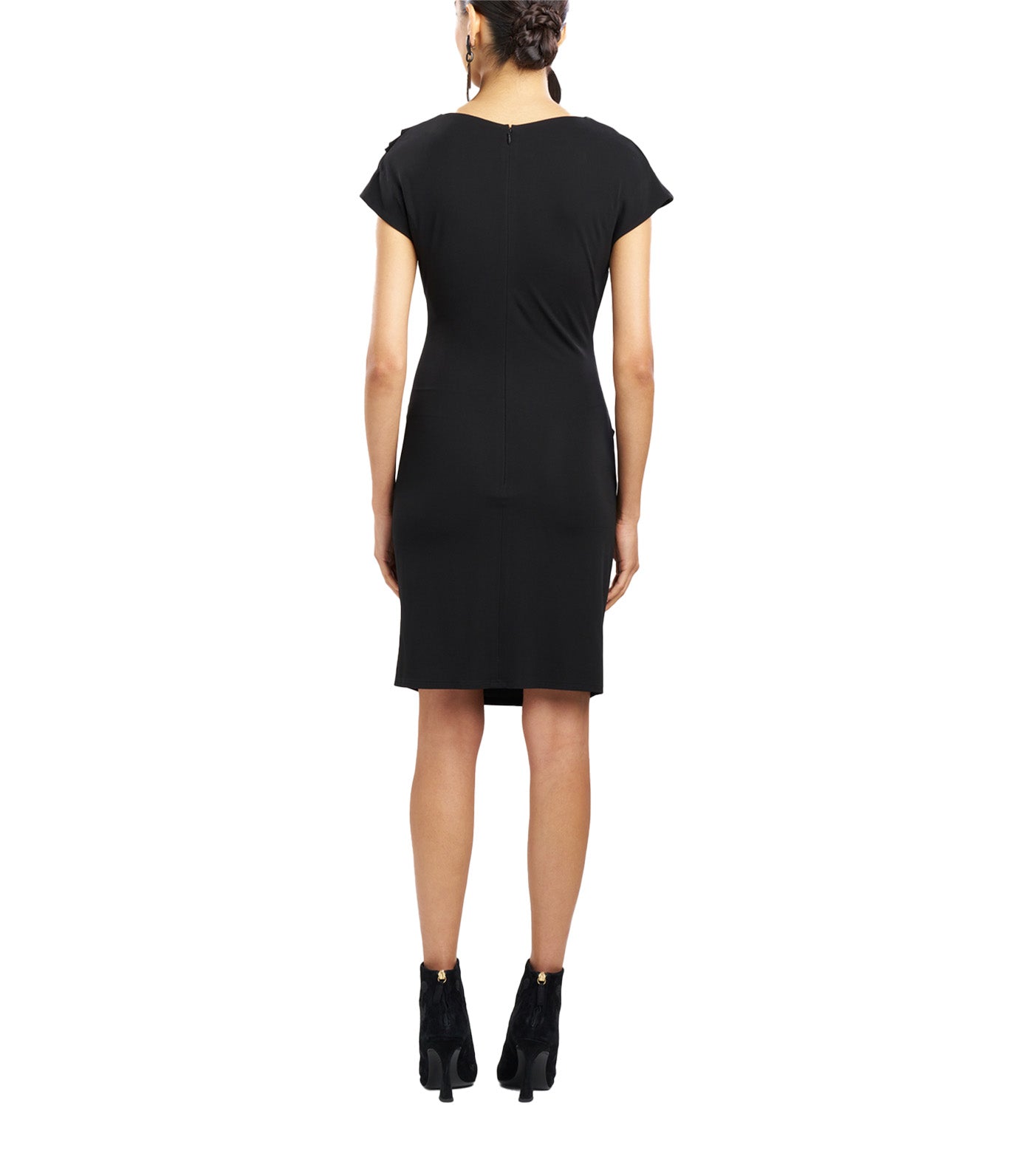Matte Jersey Asymmetrical Drape Dress Black