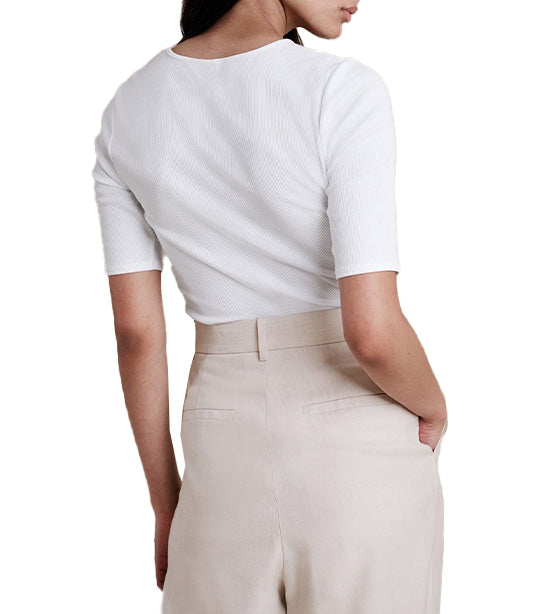 Ribbed Elbow-Sleeve T-Shirt White
