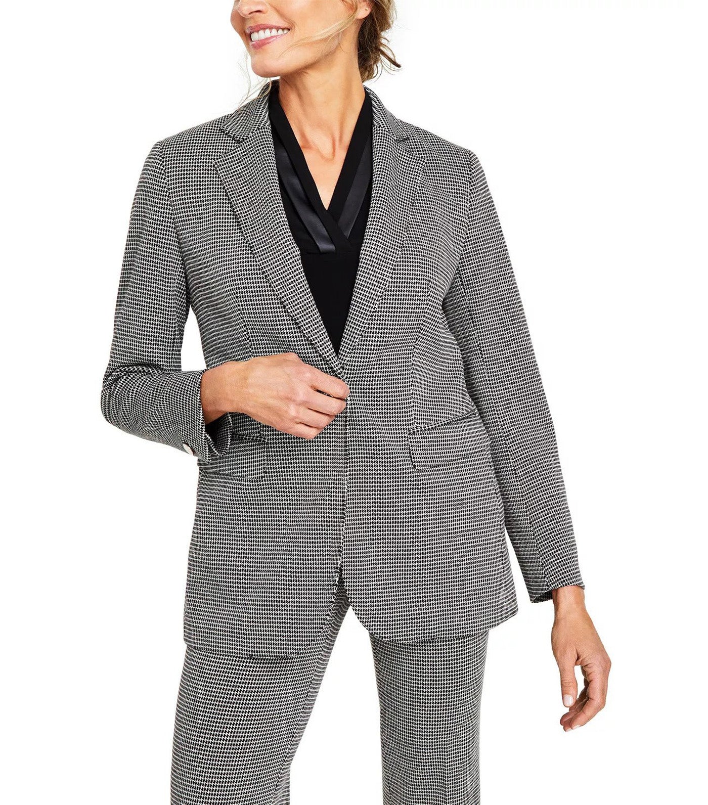 Anne Klein Mini Houndstooth One Button Jacket Anne Black Crema