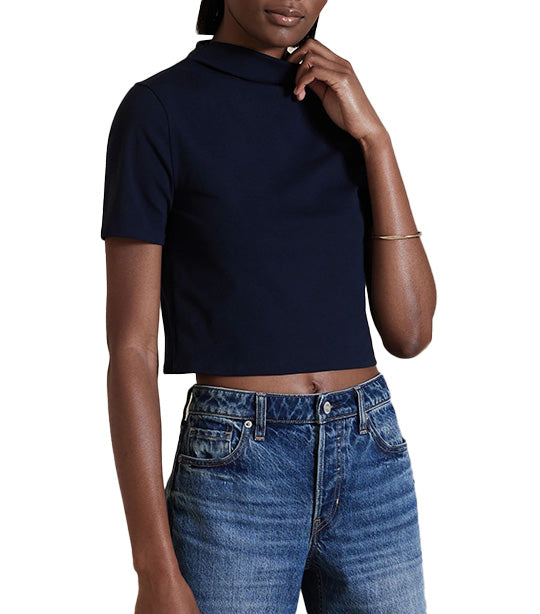 Refined Cotton Cropped Top Navy Blue