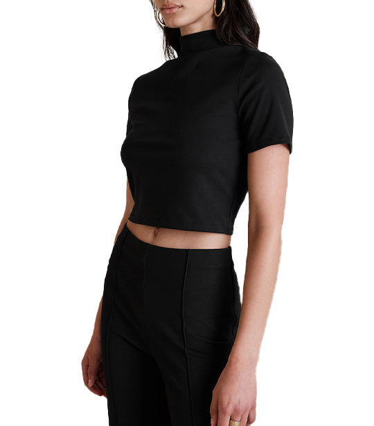 Refined Cotton Cropped Top Black