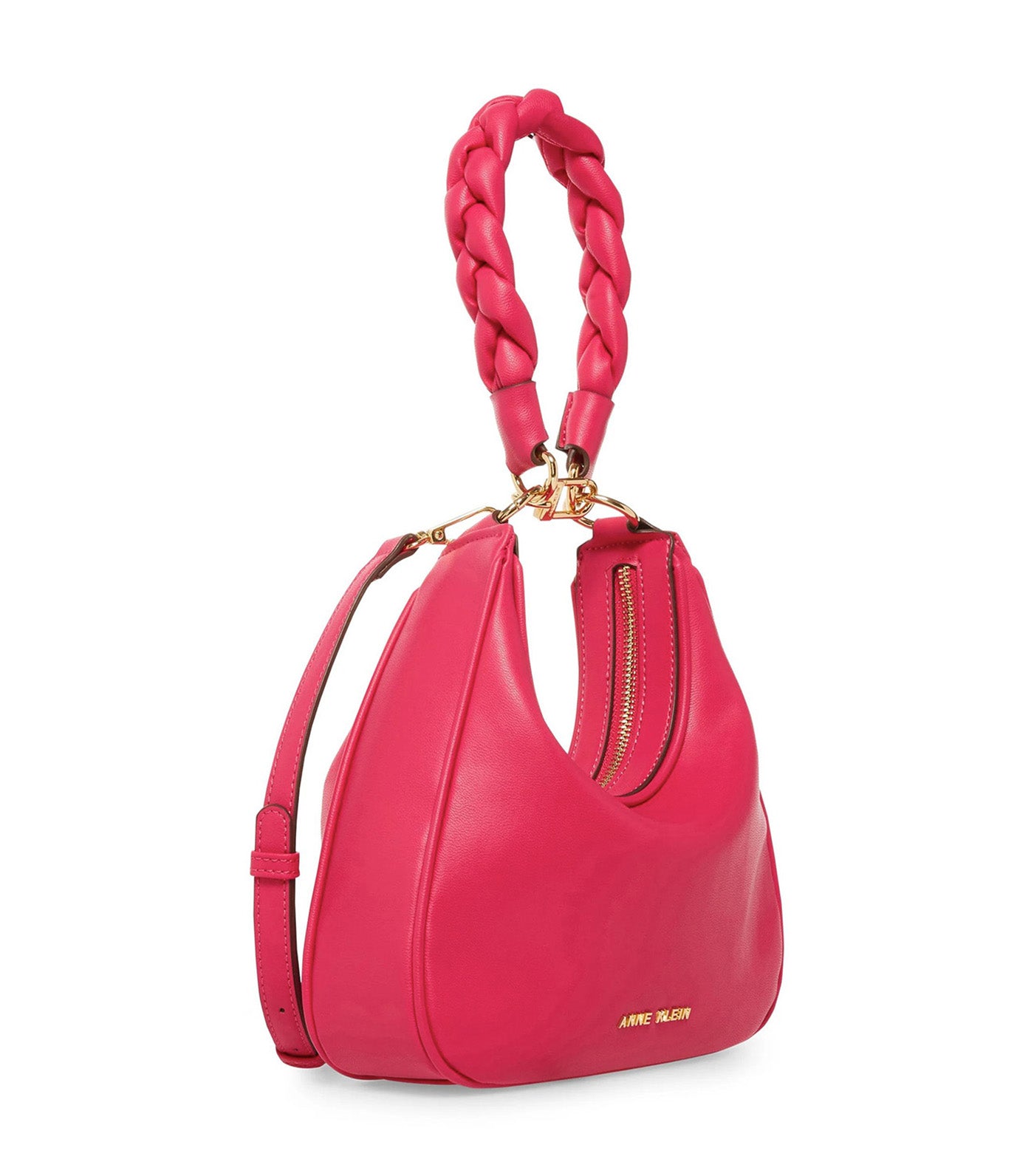 Convertible Shoulder Bag With Braided Handle Hibiscus Pink