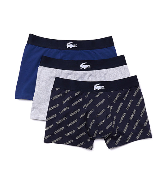 Pack of 3 Plain and Printed Casual Boxer Briefs Navy Blue/White-Silver