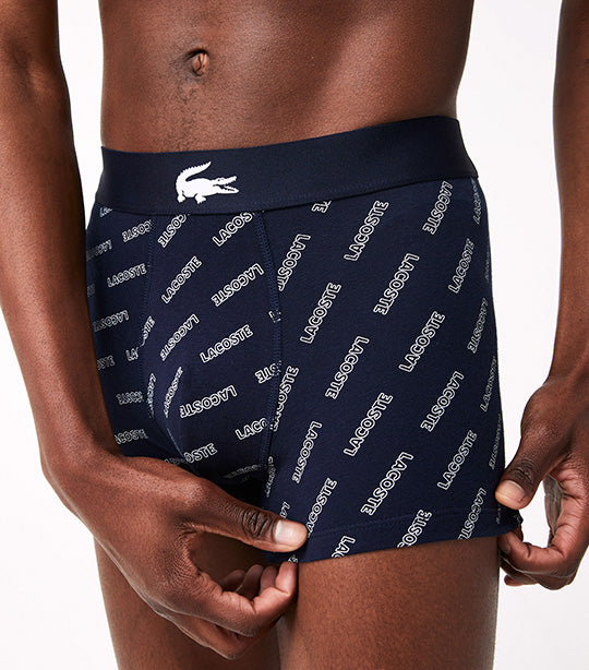 Pack of 3 Plain and Printed Casual Boxer Briefs Navy Blue/White-Silver