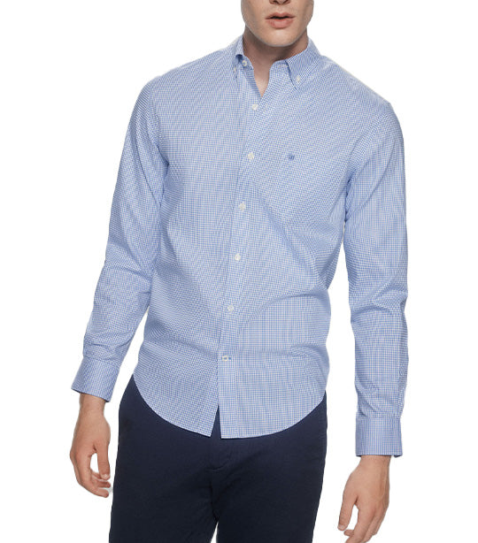 Non-Iron Gingham Button Down Shirt Medium Blue