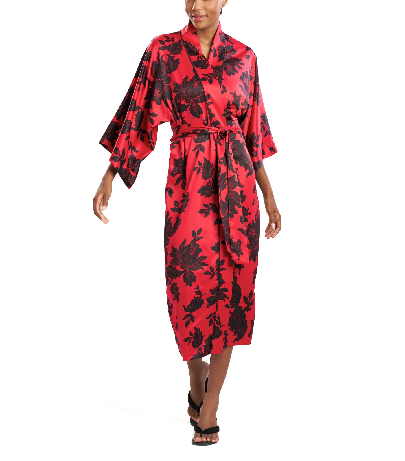 Mantilla Kimono Robe Brocade Red Combo