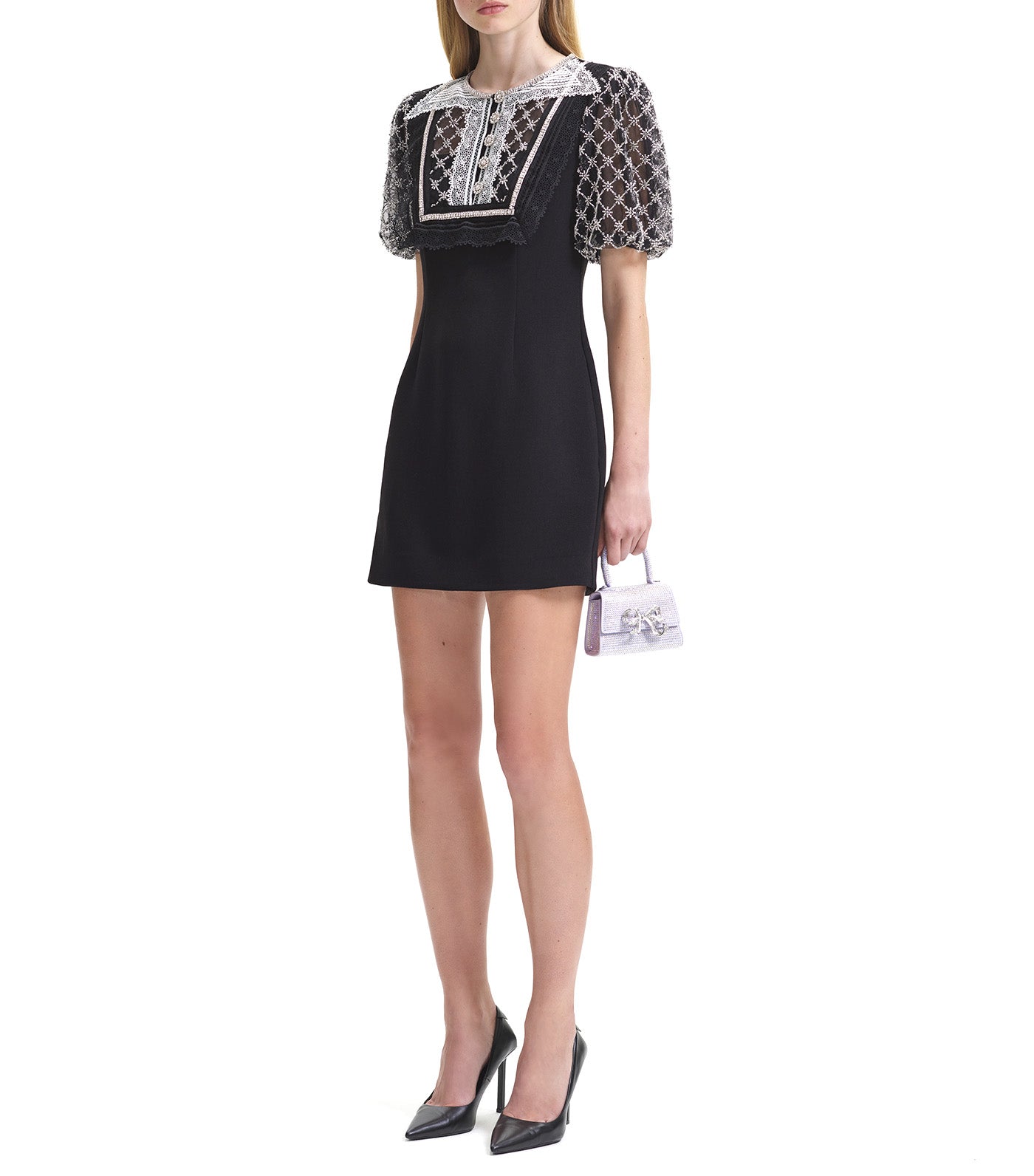 Calvin klein embellished puff sleeve outlet dress