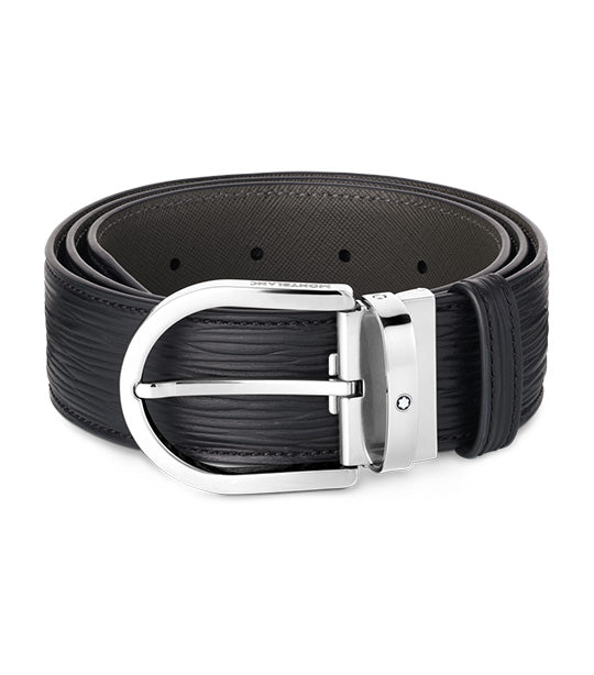 Horseshoe Buckle Printed 40mm Leather Belt Black