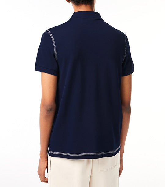 Men's Organic Cotton Printed Polo Shirt Navy Blue
