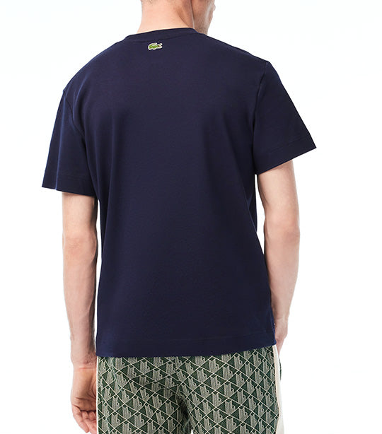 Men's Relaxed Fit Tone-On-Tone Branded Cotton T-Shirt Navy Blue/Flour