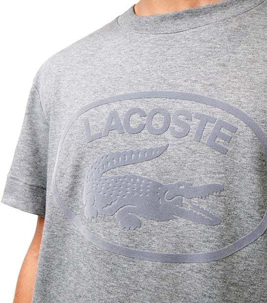 Men's Lacoste Relaxed Fit Tone-On-Tone Branded Cotton T-Shirt Heather Agate