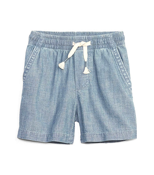 Toddler Poplin Pull-On Shorts with Washwell Chambray 042
