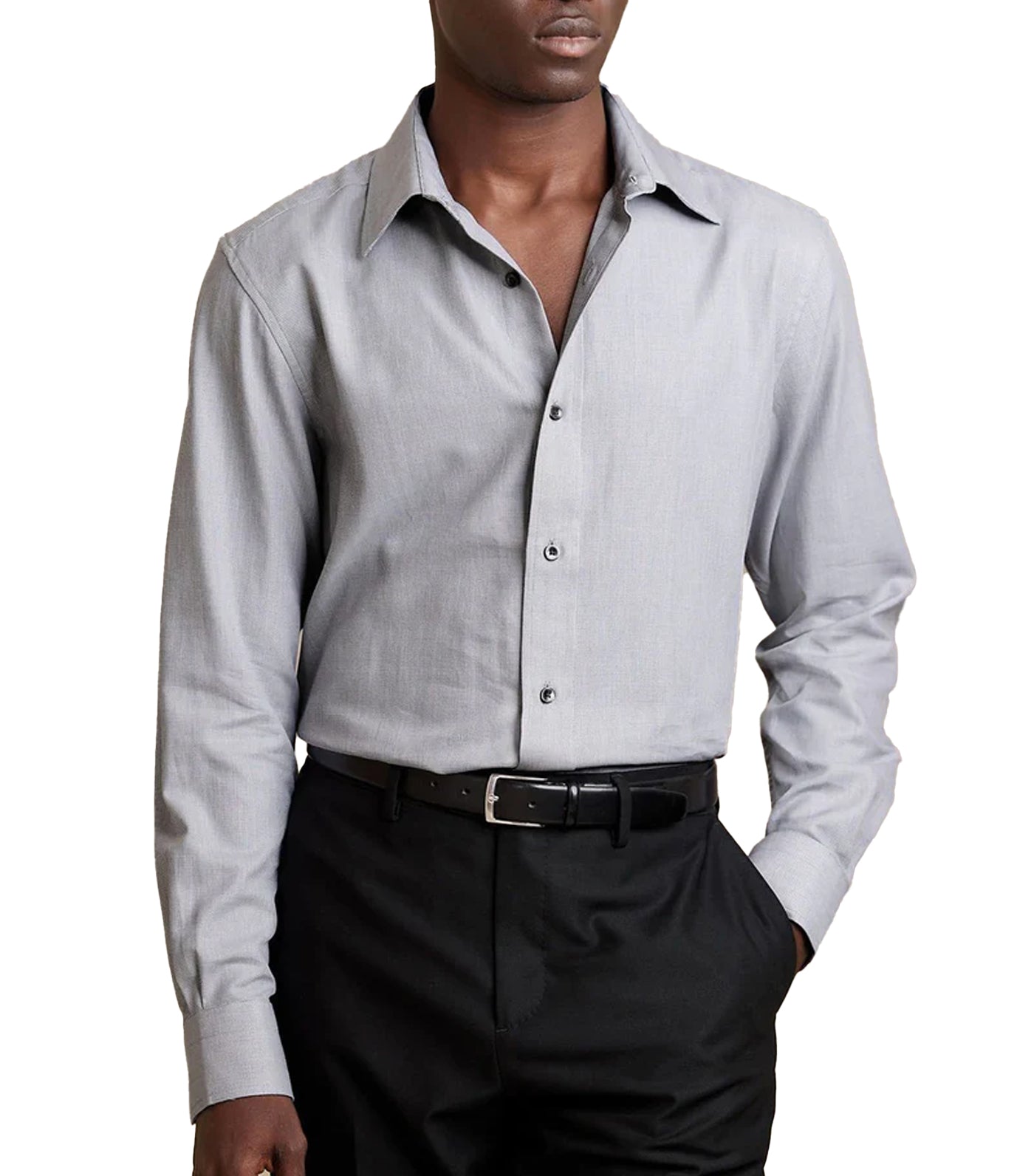 Cotton-Cashmere Dress Shirt Gray