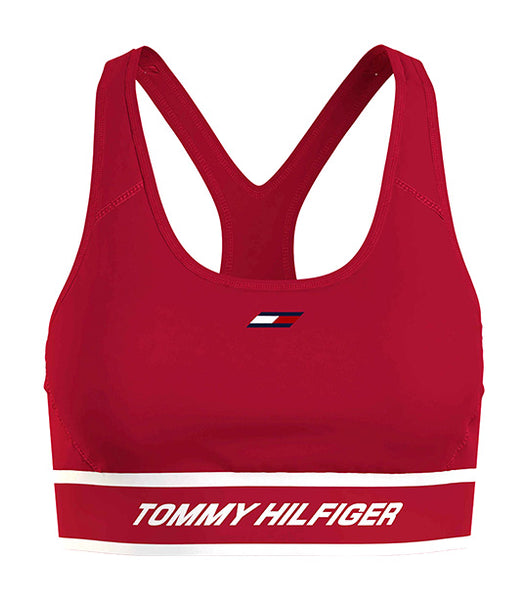 Tommy Hilfiger V-Neck Strappy Medium Impact Sport Bra Medium, Pink