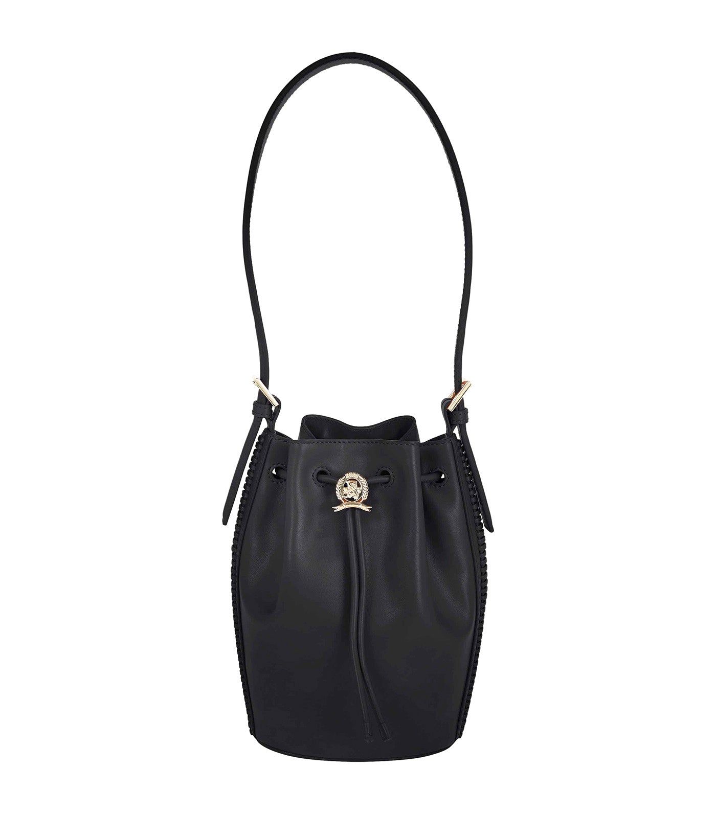 Women's Crest Leather Bucket Bag Black