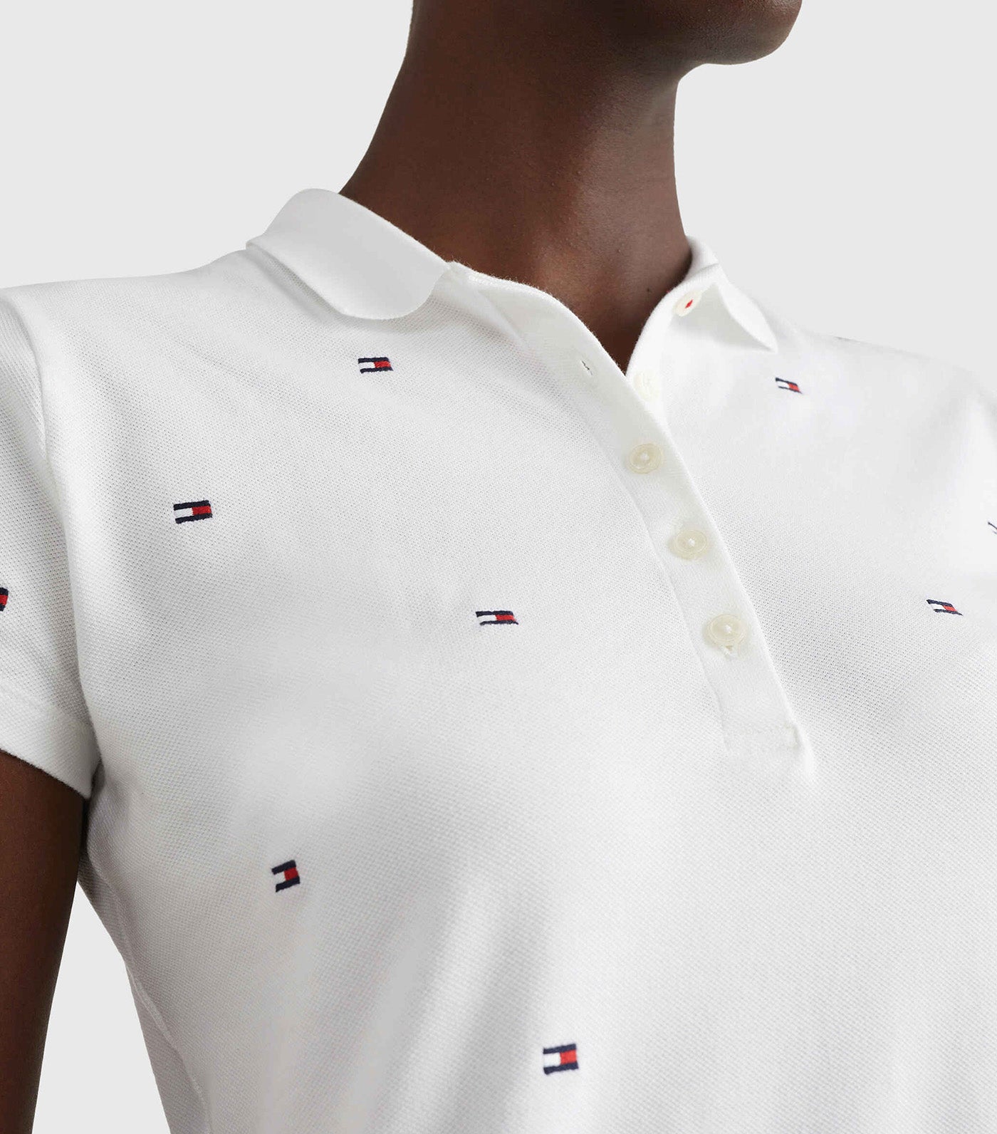 Women's IM Felicia Slim Embroidered Polo Shirt Mini Flag All Over Embr / White