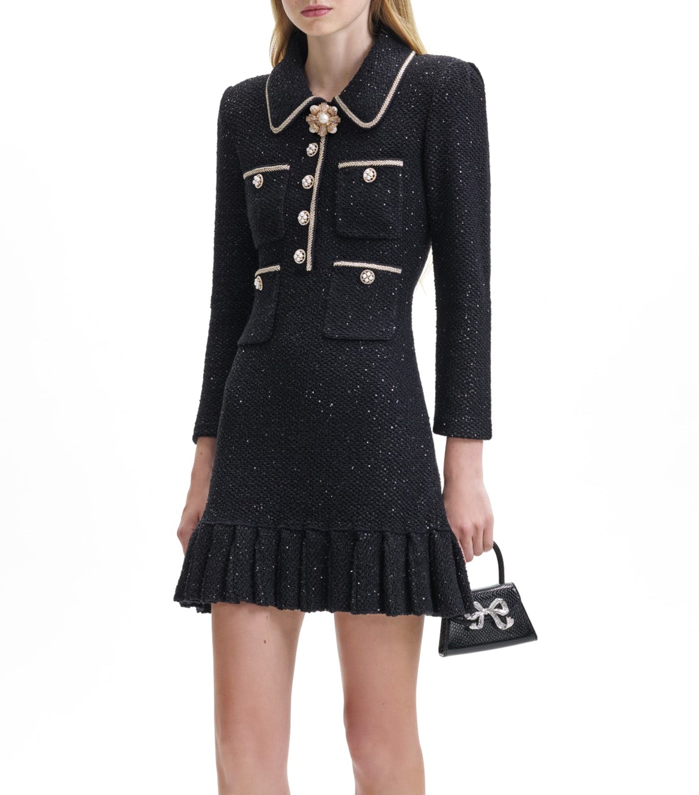 Sequin Knit Mini Dress Black