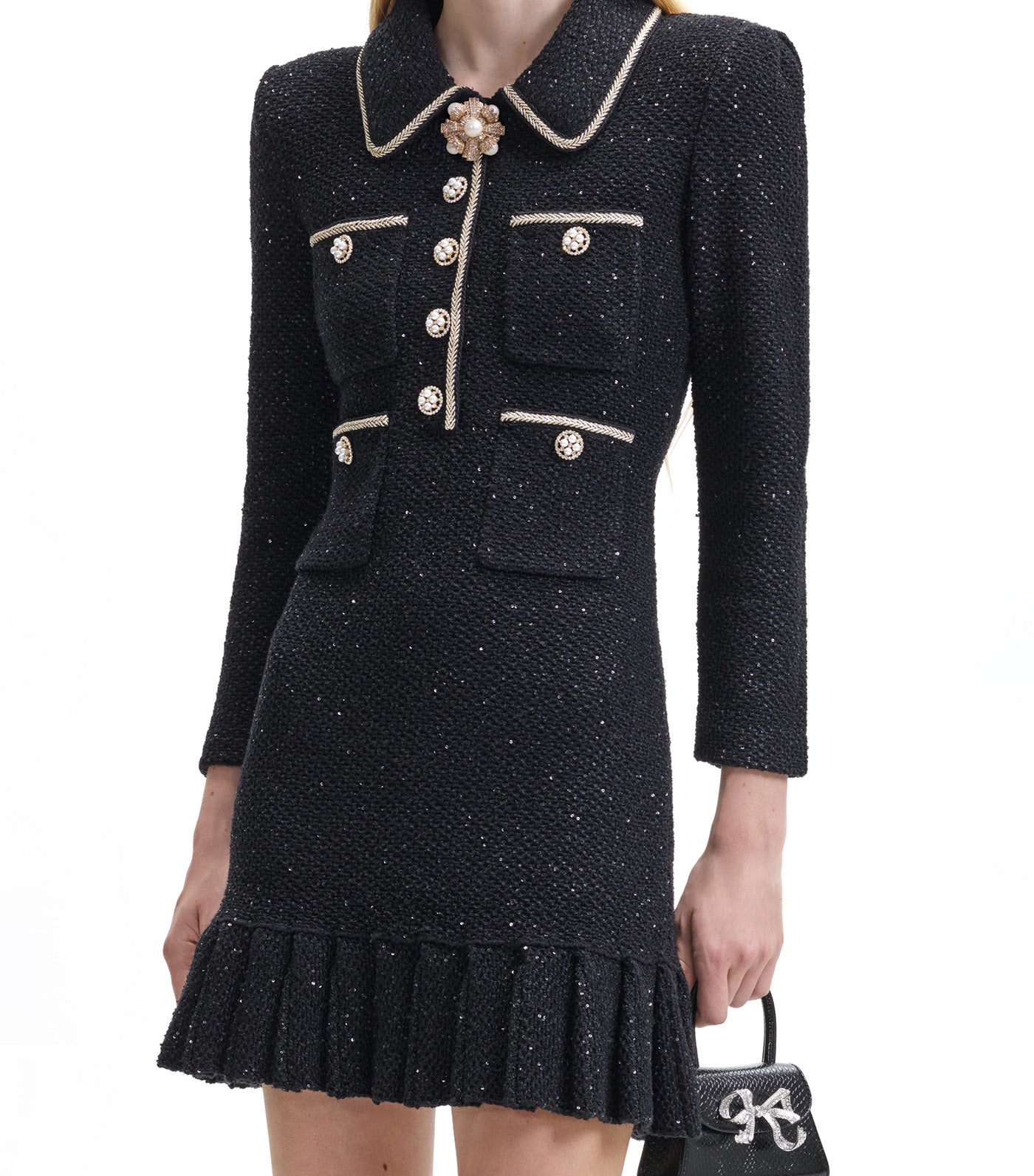 Sequin Knit Mini Dress Black