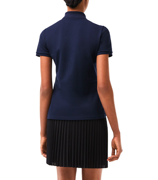 Women's Lacoste Stretch Cotton Piqué Polo Shirt Navy Blue