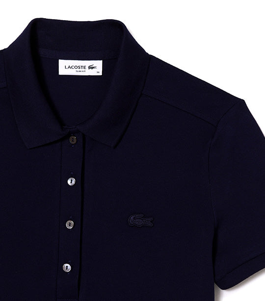 Women's Lacoste Stretch Cotton Piqué Polo Shirt Navy Blue