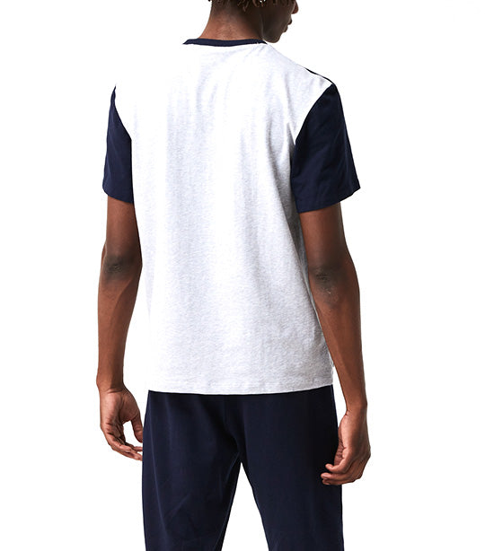 Men’s Colorblock Stretch Cotton Long Pyjamas Set Silver Chine/Navy Blue
