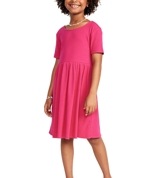 Short-Sleeve Rib-Knit Dress for Girls Berry Fine