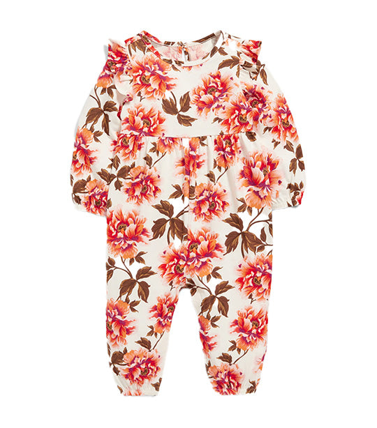 Printed Long-Sleeve Ruffle-Trim Jumpsuit for Baby Pink Floral