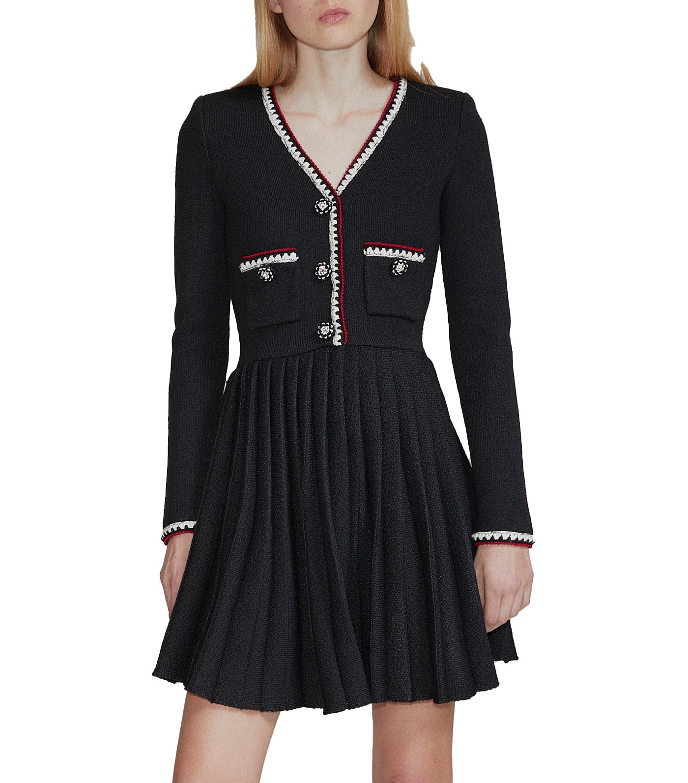 Pleated Skirt Knit Mini Dress Black