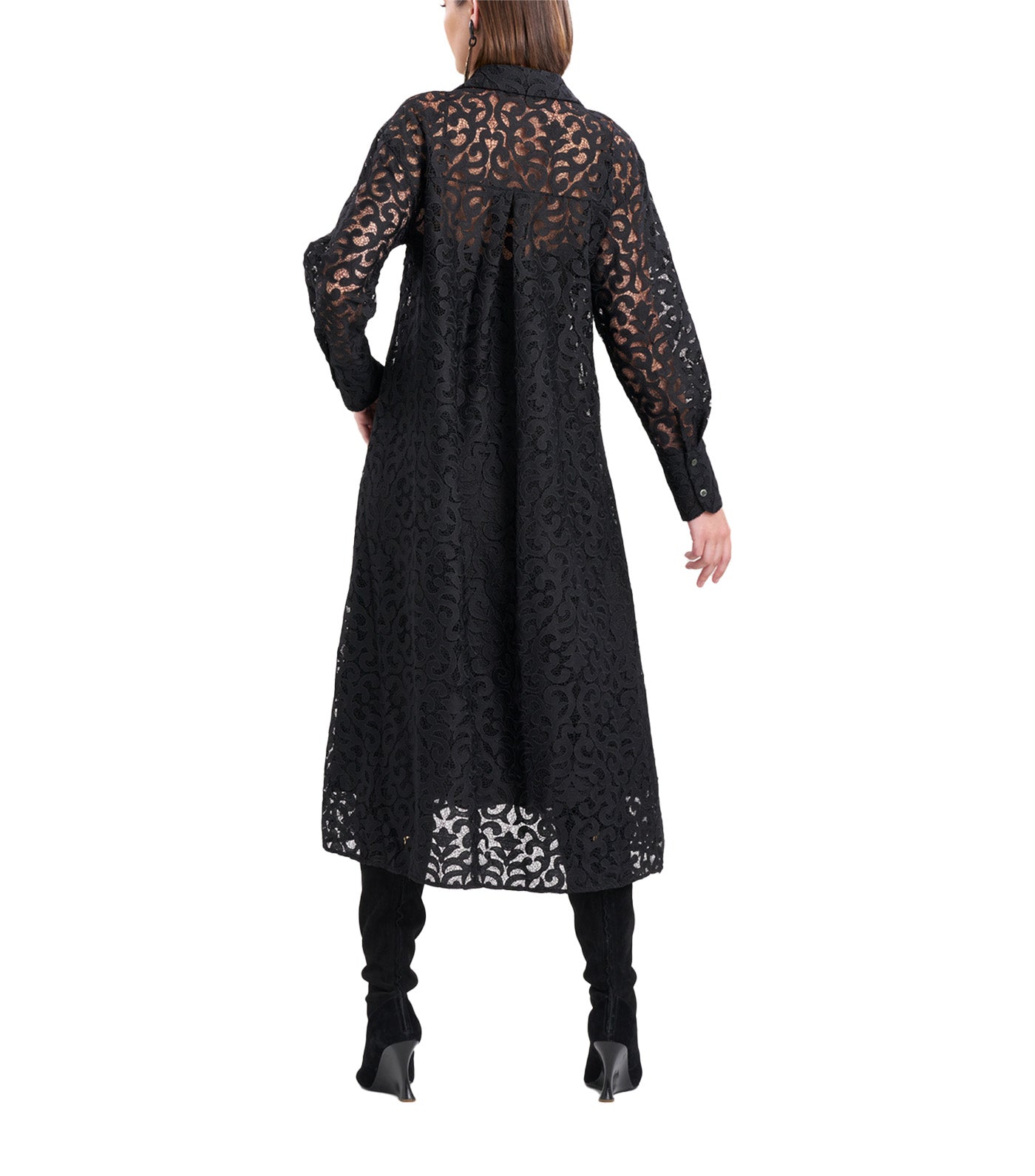 Scroll Lace Oversized Dress Black