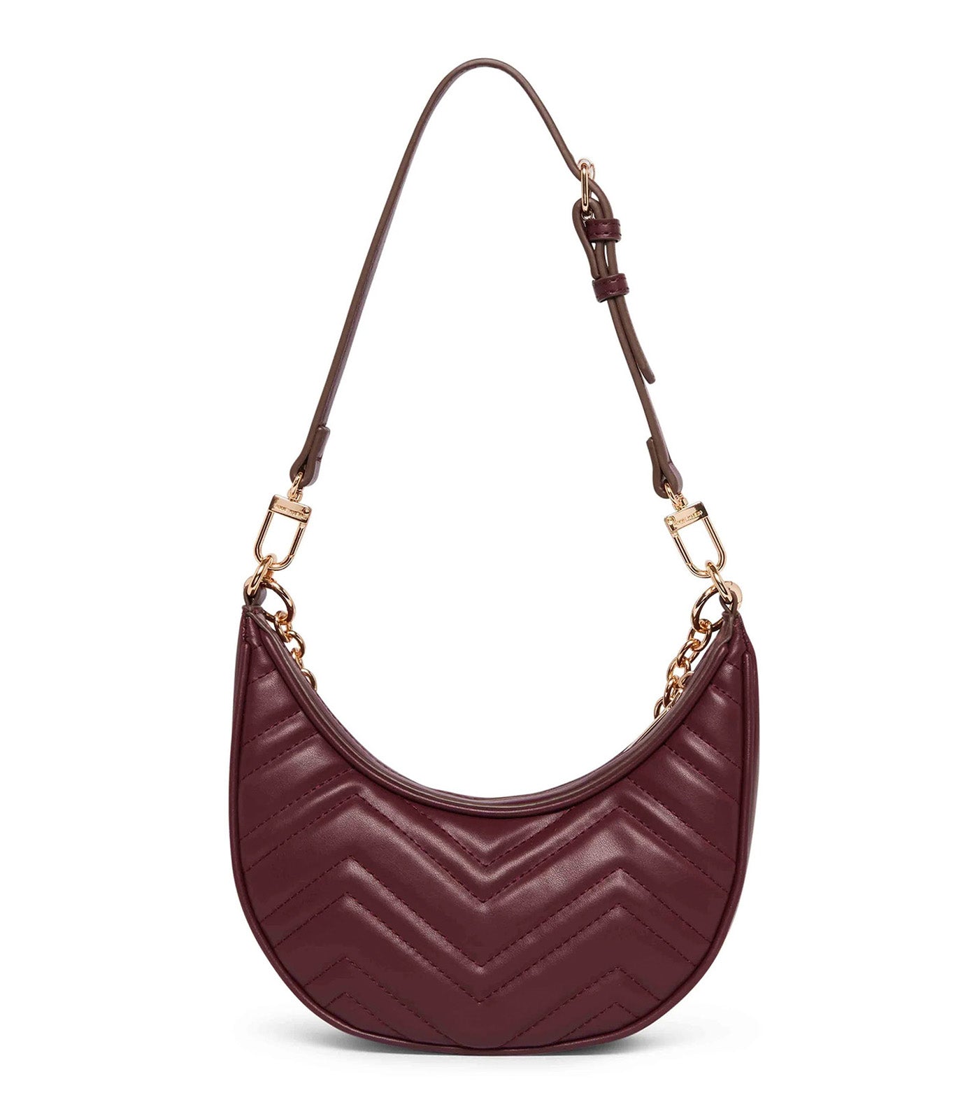 AK Quilted Crescent Shoulder Bag With Swag Chain Cranberry
