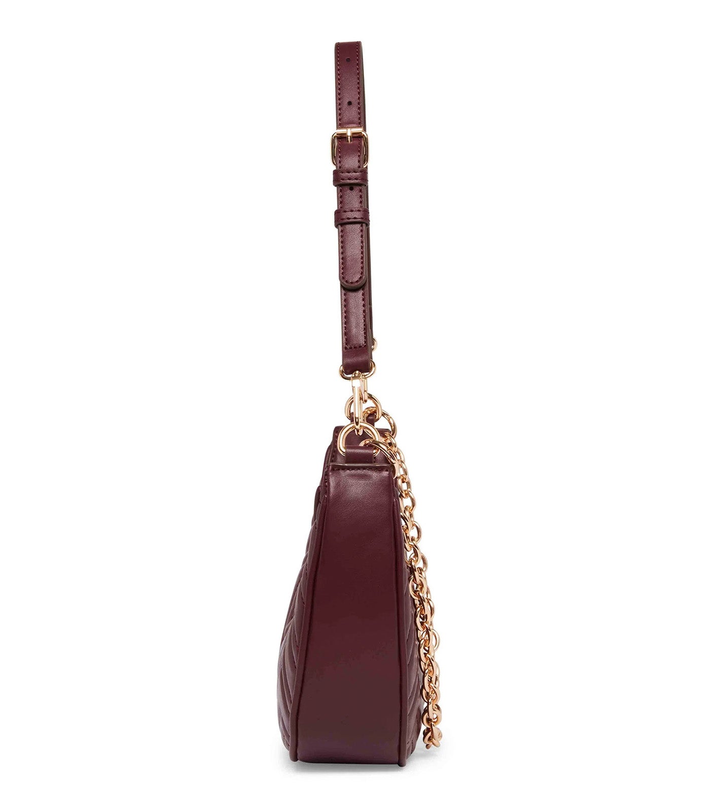AK Quilted Crescent Shoulder Bag With Swag Chain Cranberry