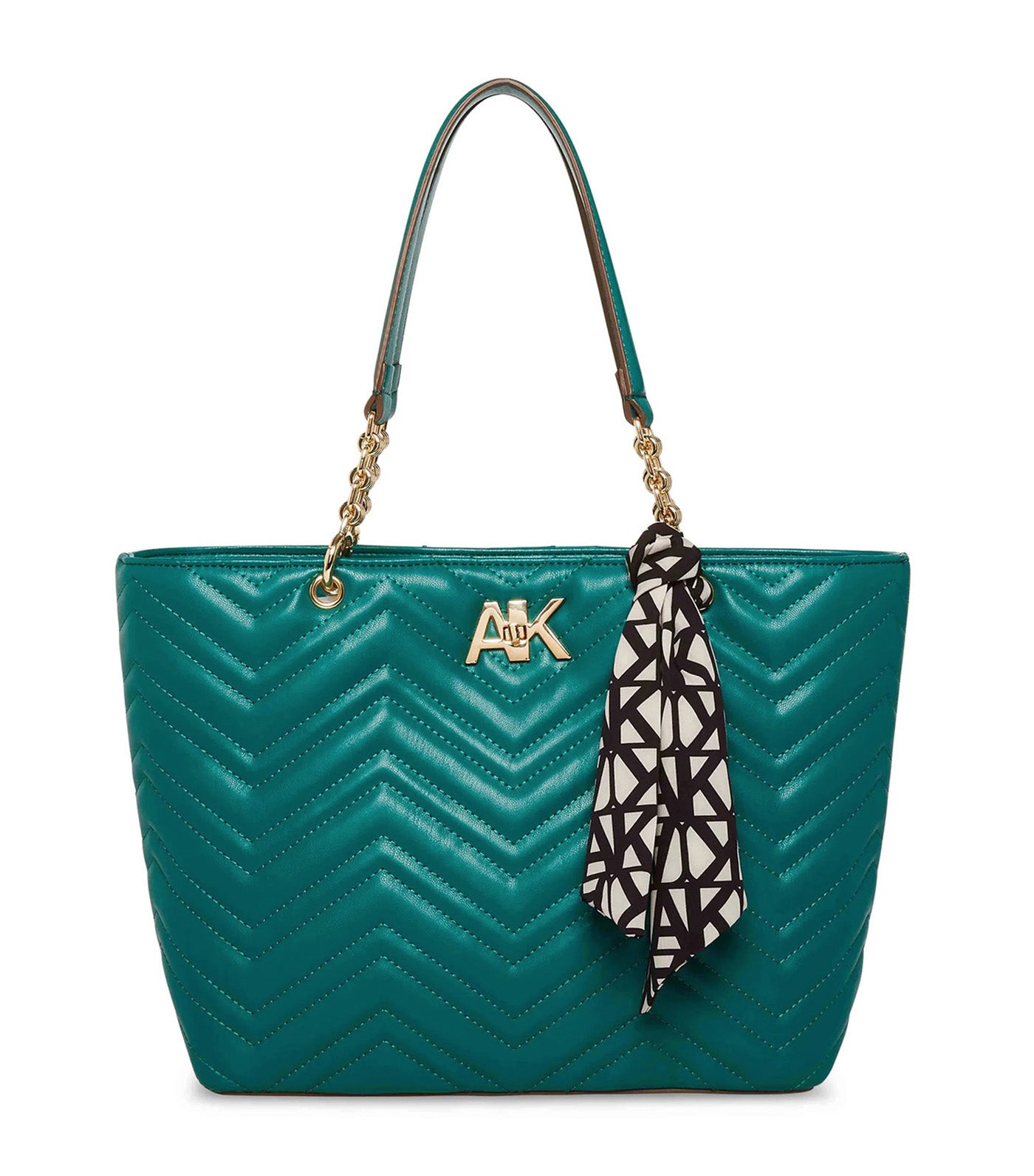 AK Quilted Chain Tote With Turn Lock Emerald